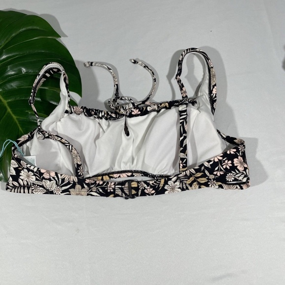 NWT Kona Sol‎ [ Large ] Cinch-Front Bikini Top in Black Floral - Picture 9 of 11